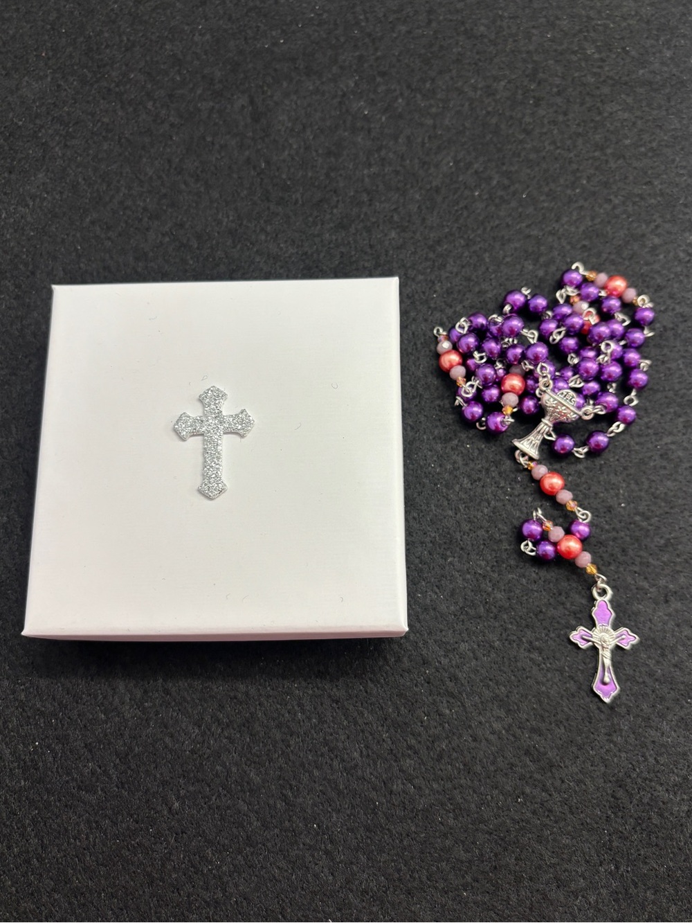 Handmade Purple and Coral Pink Holy Spirit Dove Confirmation Catholic Rosary